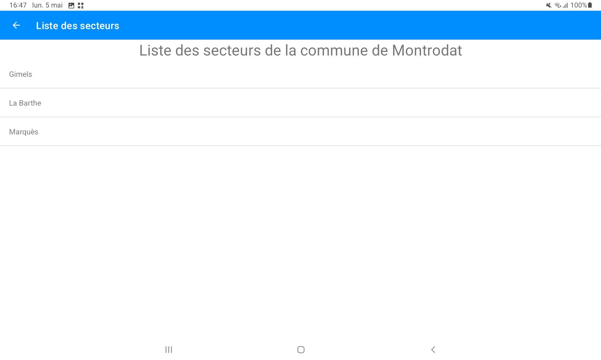 android liste secteurs